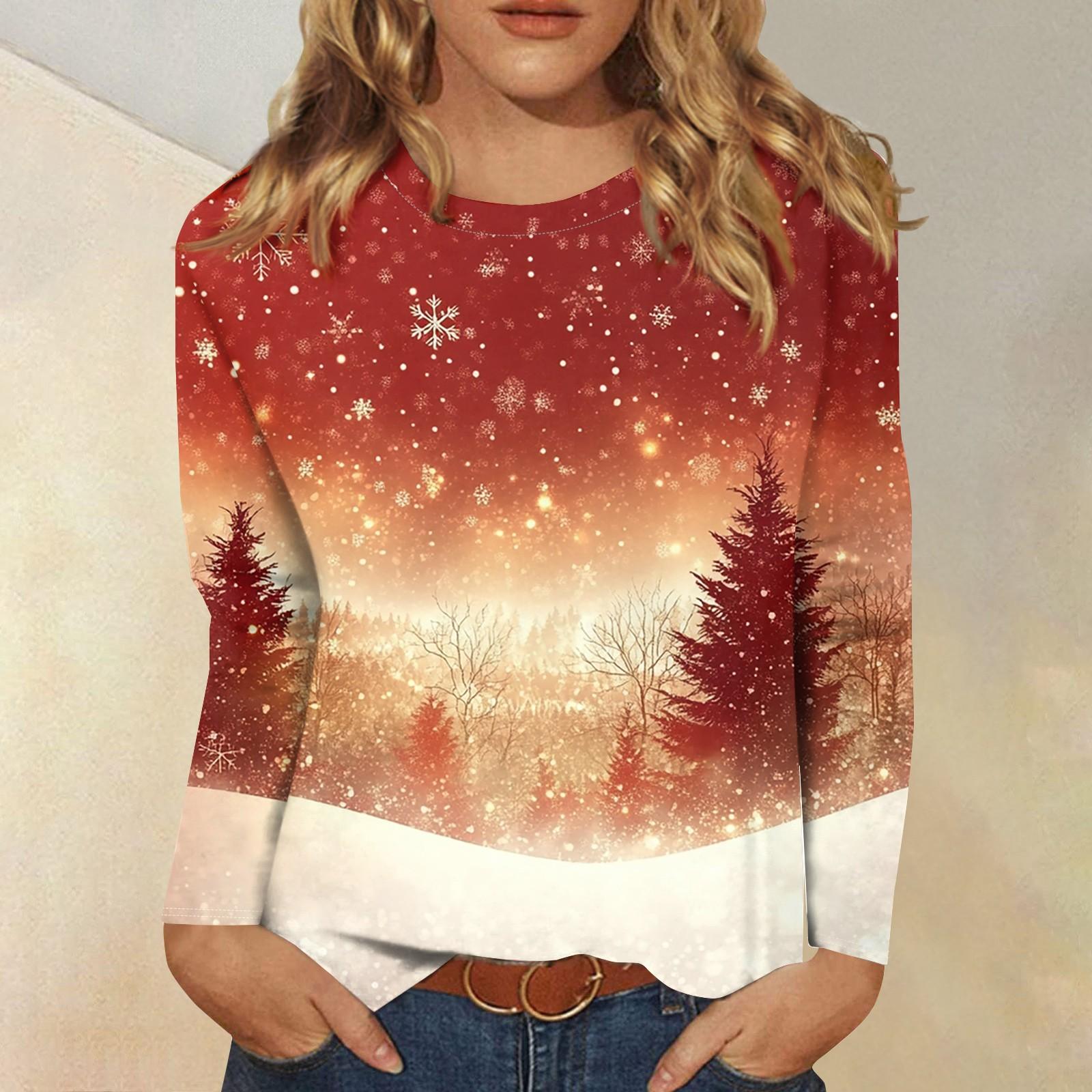 

Рождественская креативная футболка с принтом для женщин, с длинным рукавом, модная, повседневная, с круглым вырезом, кавайная, с принтом, женская одежда, топ, traf camisetas L