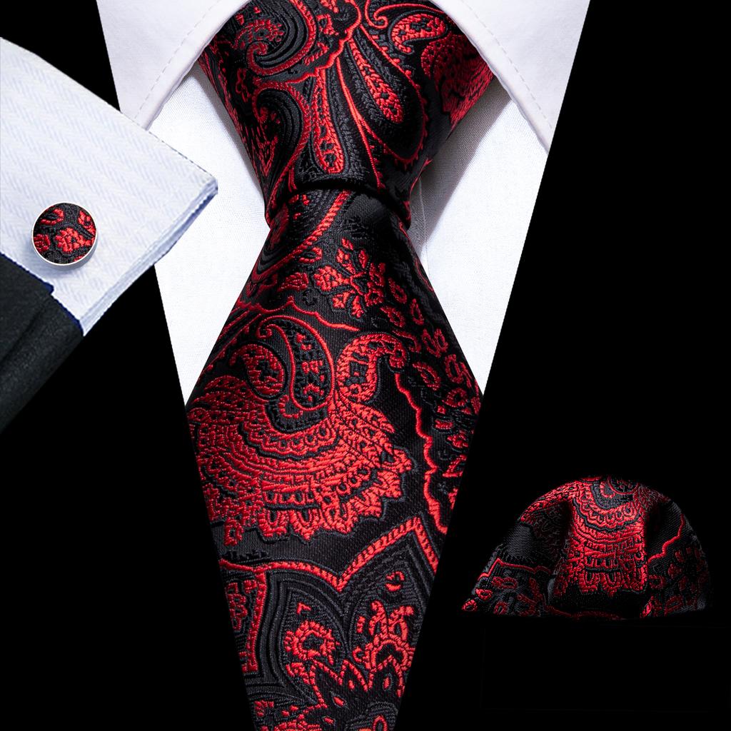 Barry.Wang Floral Ties for Men Woven Paisley Wedding Necktie Handkerchief Cufflinks Formal Casual Set