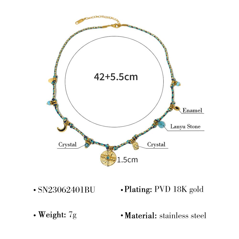 French Vintage Bohemian Woven Choker Necklace With Titanium Steel Pendant For Women