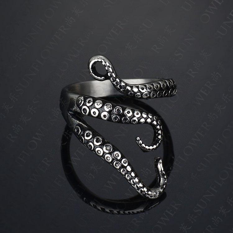 Octopus Stainless Steel Punk Ring - Retro Open Design