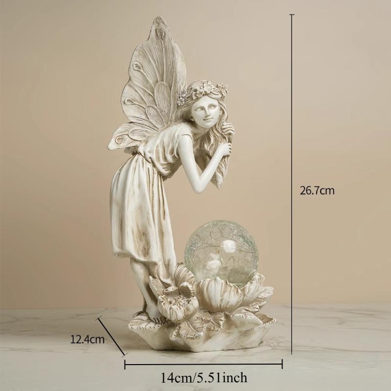 Сказочный Сад Цветочная Фея Ангел Девочка Смоляные Поделки Касающаяся Волос Наружное Садовое Украшение Battery free