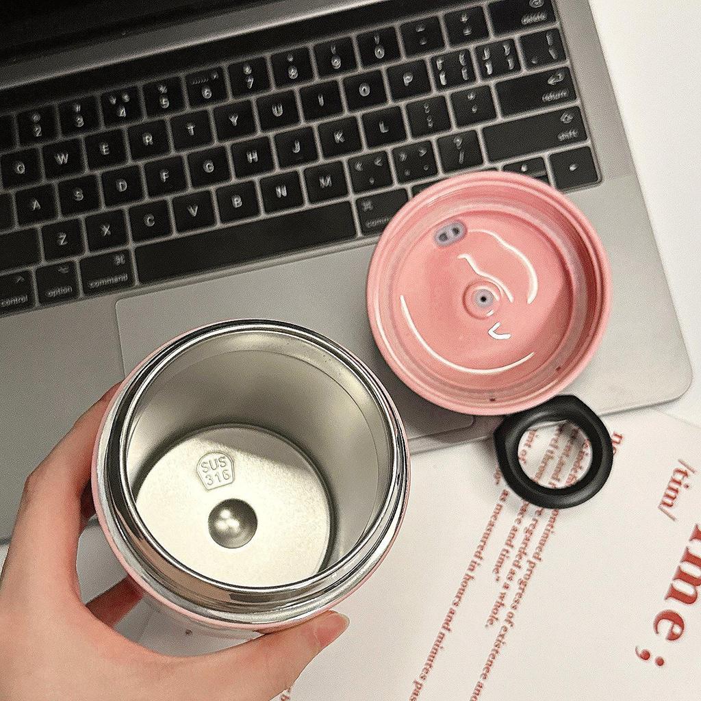 Stilvolle tragbare Edelstahl-Thermoskanne mit Cartoon-Motiv für Frauen und Paare