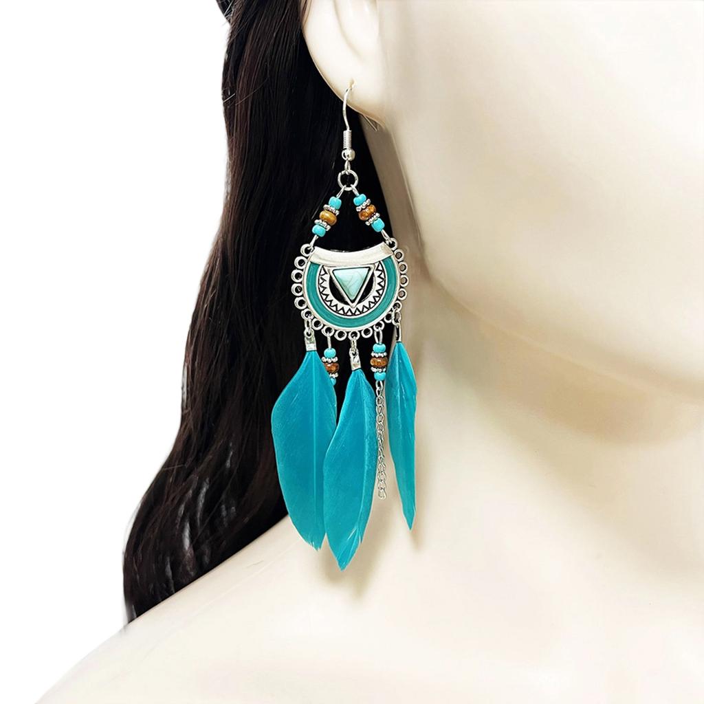 Elegant Feathers Drop Earrings With Moving Tassel Design Perfect For Parties And Daily Wear
