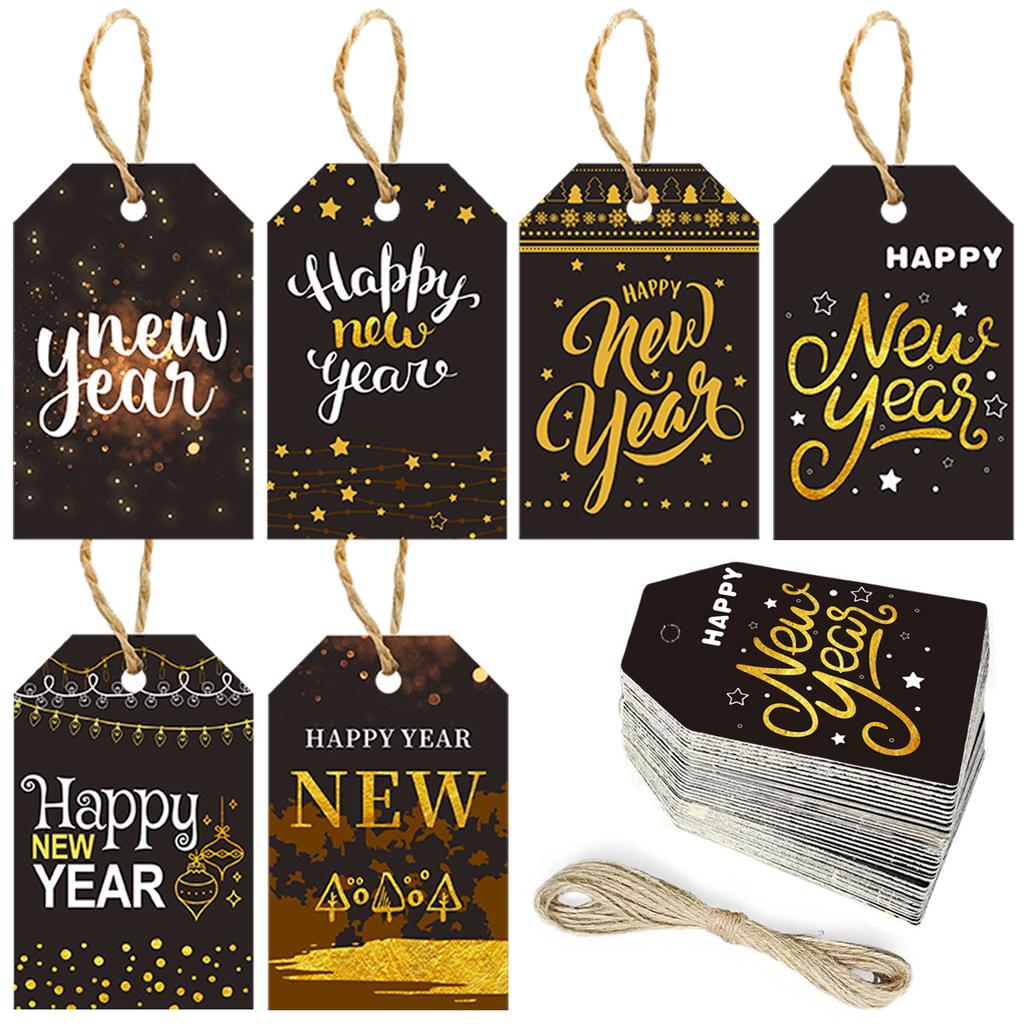 New Year New Year Party Decoration Tag Happy New Year Hemp Rope Card Pendant