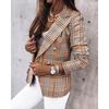 New Fashion Women's Small Suit Jacket Autumn Temperament Commuting Double-breasted Plaid Print Long-sleeved Jacket