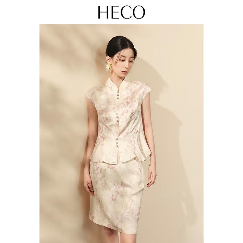 HECO New Chinese Style Gradient Jacquard Short-Sleeve Blouse M