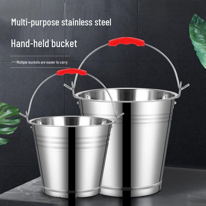 Compact Stainless Steel Bucket with Lid - Multi-purpose for Home and Outdoor Use