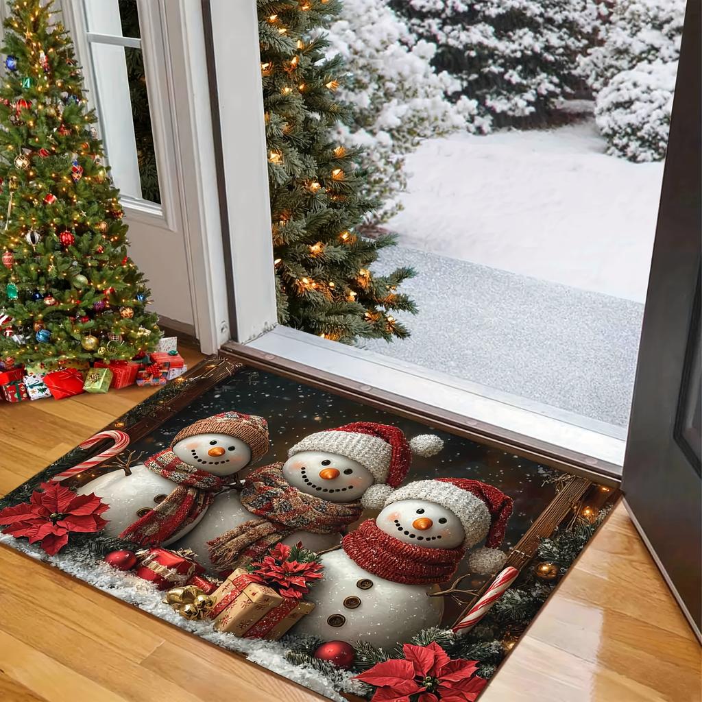 Snowman Welcome Carpet For Entrance, Living Room, Bathroom, Balcony Floor Mat, Christmas Gift Rug Home Decoration