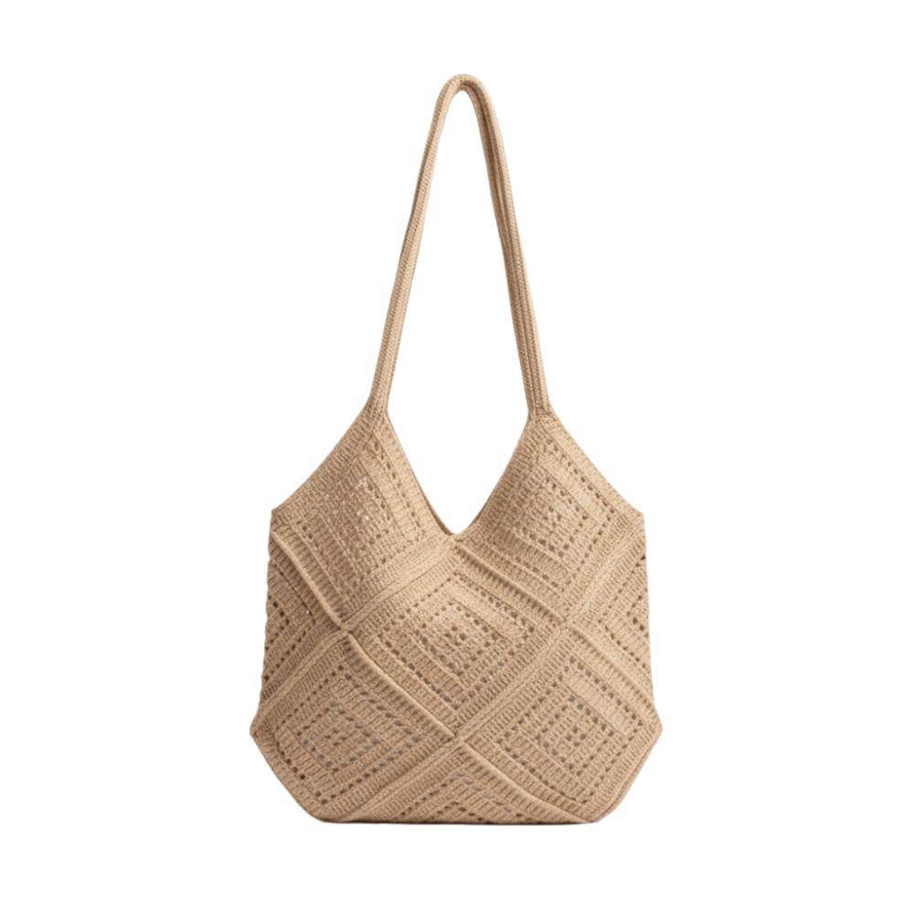 Minimalist Knitted Hollow Bucket Bag Weave Women Trendy Shopper Totes  Casual Wear хаки