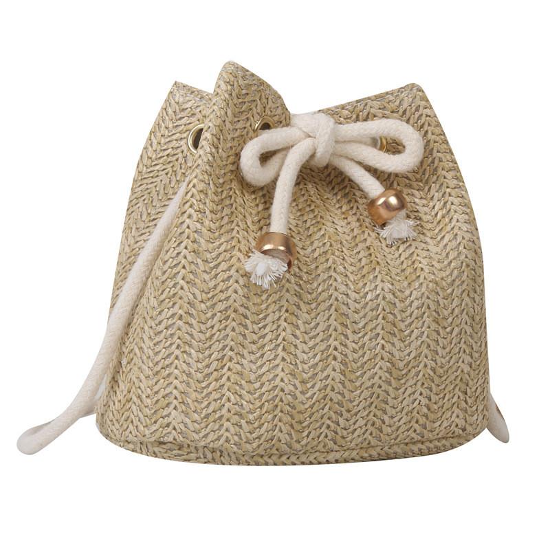 Borsa a secchiello tessuta a mano con chiusura a coulisse per uso quotidiano casual estivo