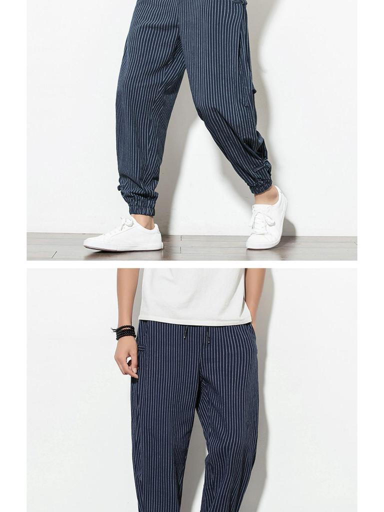 Men's 2022 Chinese Style Summer Breathable Cotton Linen Frog Button Plus Size Harem Lantern Pants