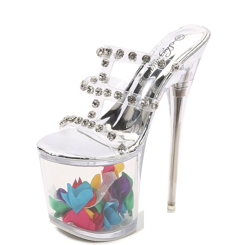Mode 8 Zoll Transparente Keilabsätze mit Glitzer-Strasssteinen - Wasserdichte Plateau-Stilettos für Nachtclub-Party & Abendsandalen