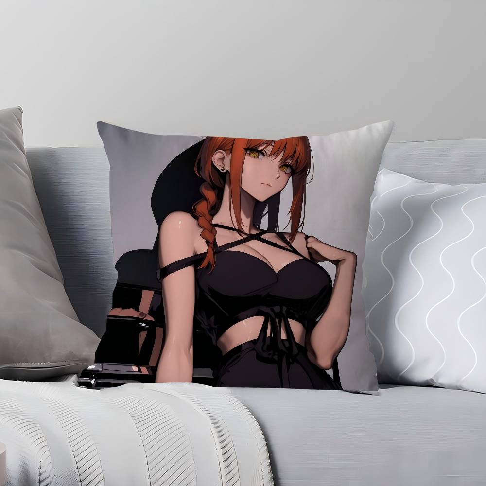 Anime M-Makima Throw Pillow Cover 45x45cm Soft Cozy Cotton Decorative Pillowcase Covers With Zipper For Couch Sofa Bedroom