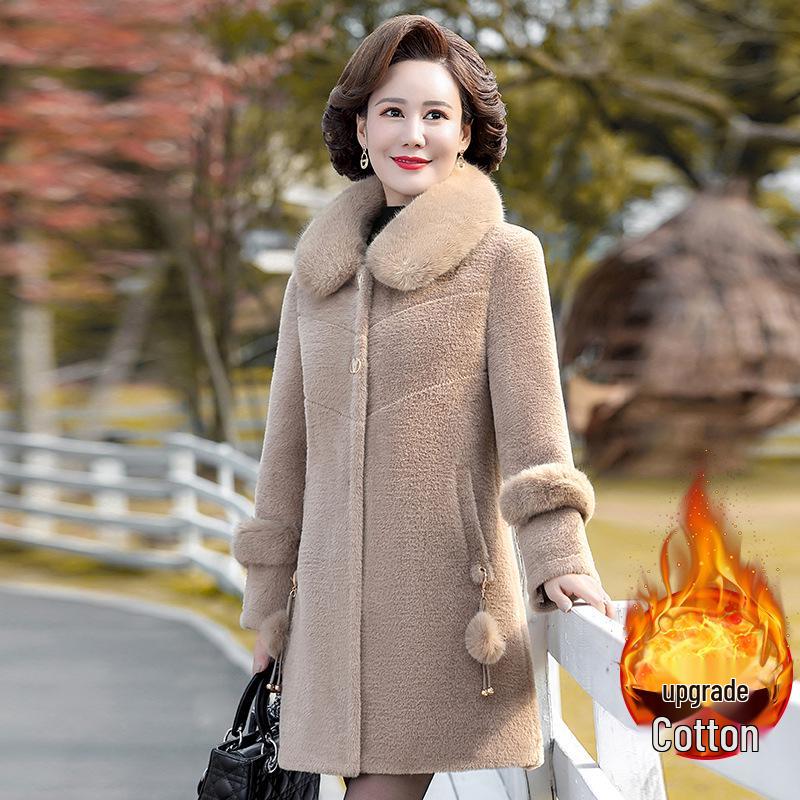 

Мамино шерстяное пальто из флиса норки для женщин среднего и пожилого возраста - Осень/Зима 5XL for 151-175 Jin