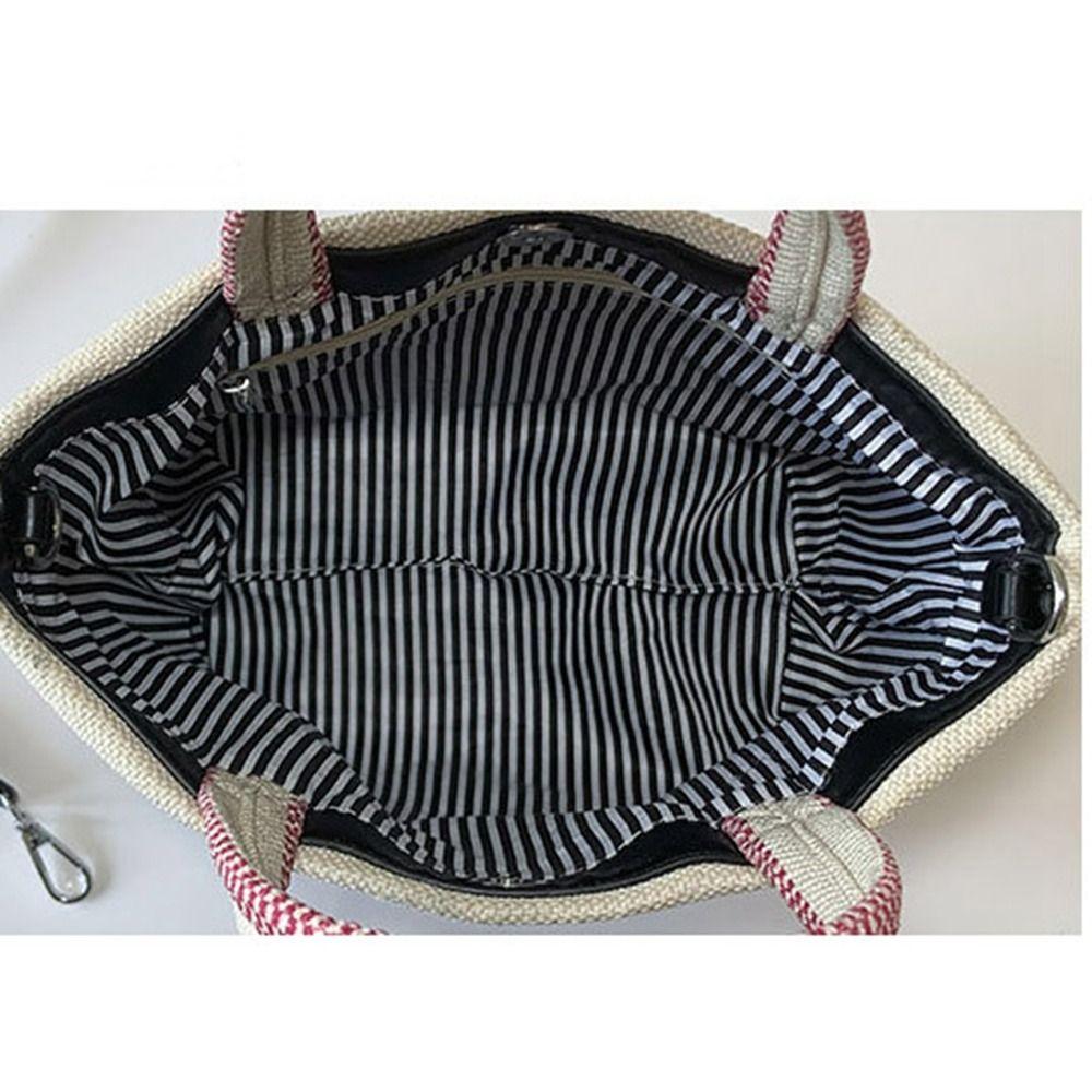 Blue White Striped Stripe Canvas Bag Large Capacity Lunch Bag Portable Weave Handbag  Outdoor