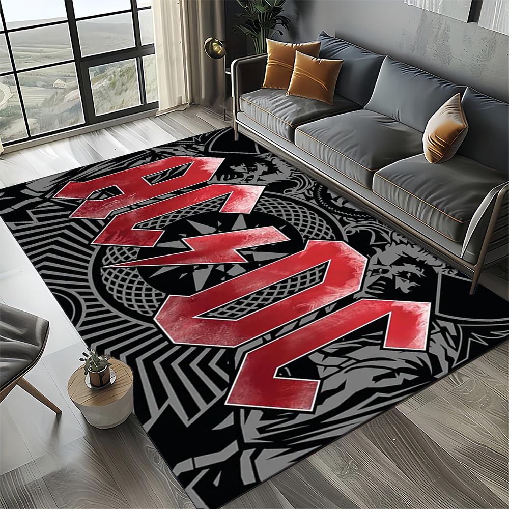 3D AC-DC Rock Band Cartoon Teppich Groß, Teppich für Wohnzimmer Schlafzimmer Sofa Fußmatte Dekoration, rutschfeste Bodenmatte für Kinder