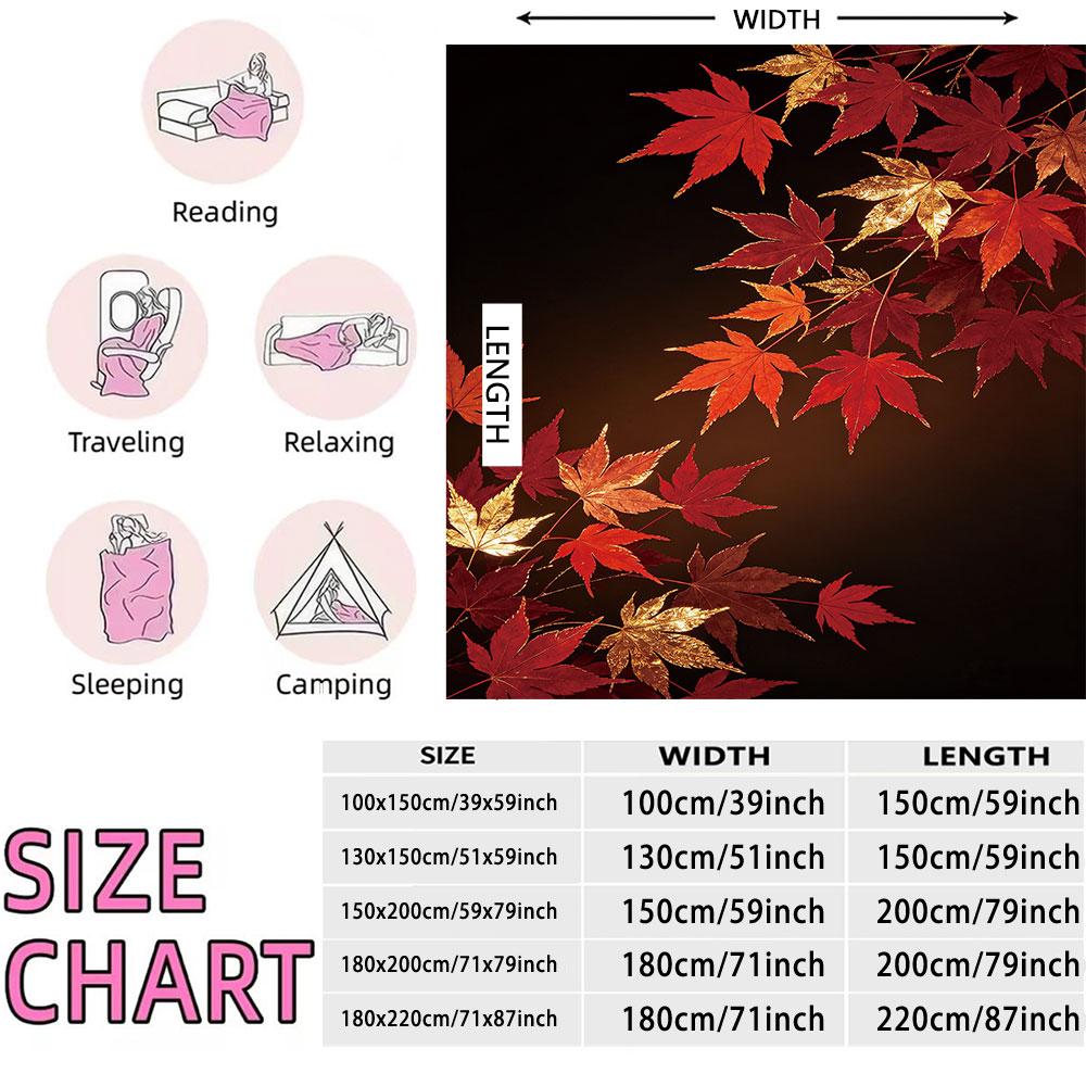 Red Gold Contrast Maple Leaf Flannel Blanket Multi Sizes Soft Casual Sofa Cover Light Nap Blanket For Office Break Daily Ind