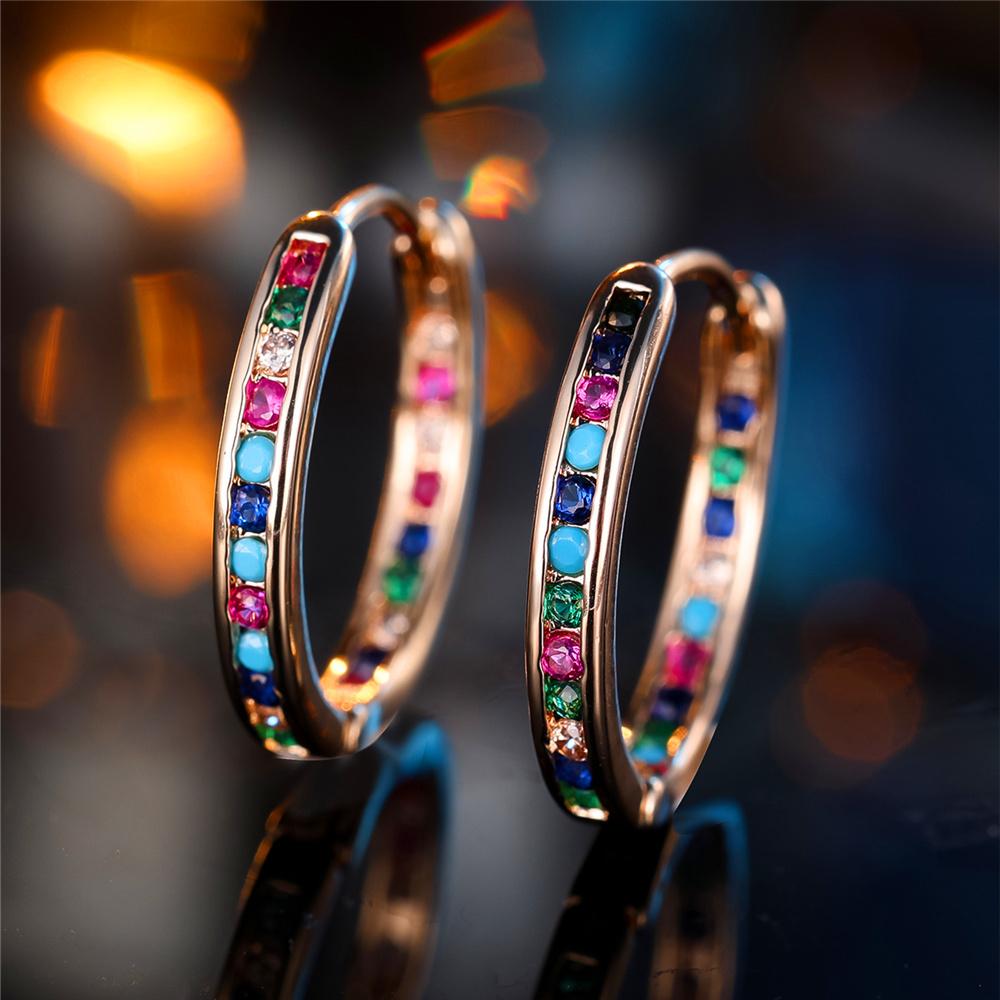 Cute Female Rainbow Zircon Stone Round Hoop Earrings  Silver Color Wedding Jewelry For Women
