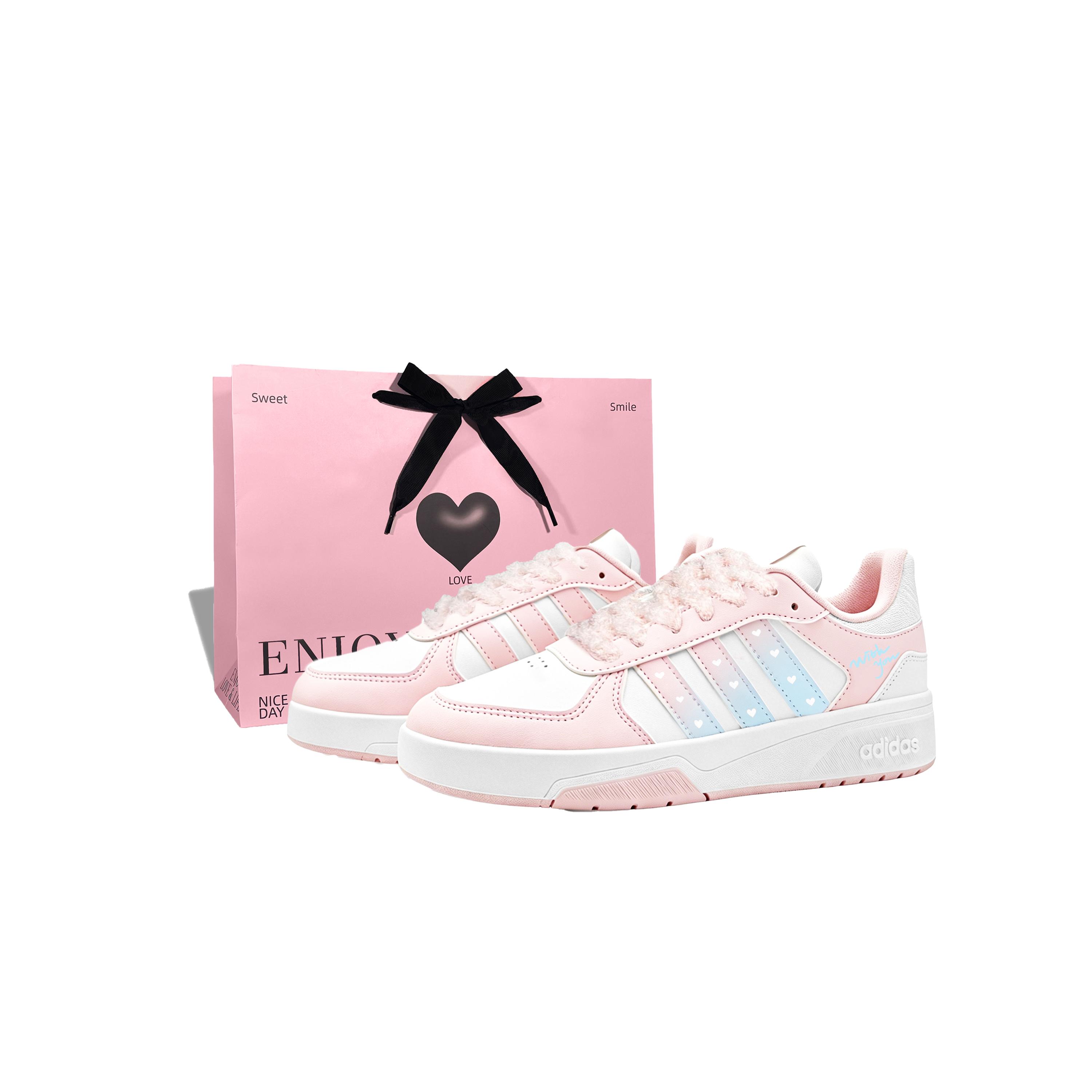 

Adidas COURTBEAT Synthetic Leather Slip Resistant Abrasion Resistant Low top Skateboard Shoes Unisex Blue Pink 3.0 KI6785(Team2163-) 36
