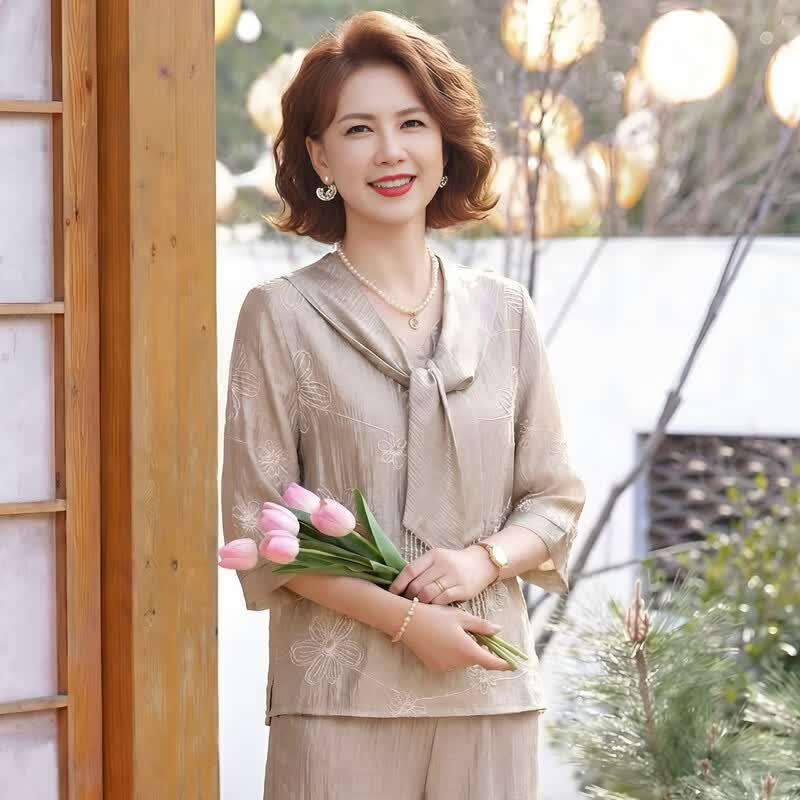 Elegant Chiffon Two-Piece Set for Middle-Aged Women