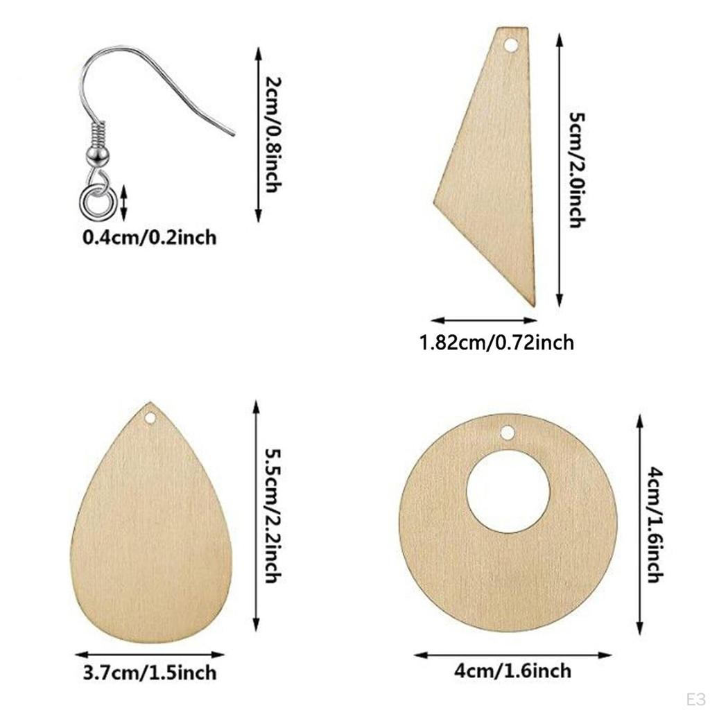 1Set Unfinished Blank Wood Pendants Wooden Charm with Jump Ring Earring Hook for DIY Dangle