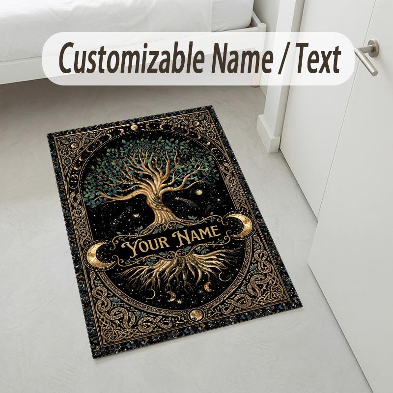 Tree Life Celestial Theme Soft Crystal Velvet Rug Custom Name & Text Print Non Slip Floor Rug for Bedroom Living Room