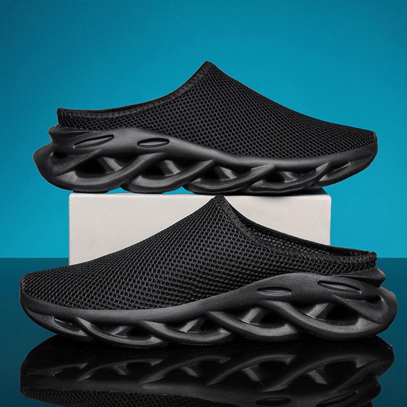 

Легкие мужские дышащие полутапочки, удобные летние плоские повседневные кроссовки для ходьбы, мягкая подошва, для улицы, большие размеры 39-46 40 чёрный