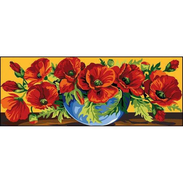 Canevas antique Débordement de coquelicots 25x60cm