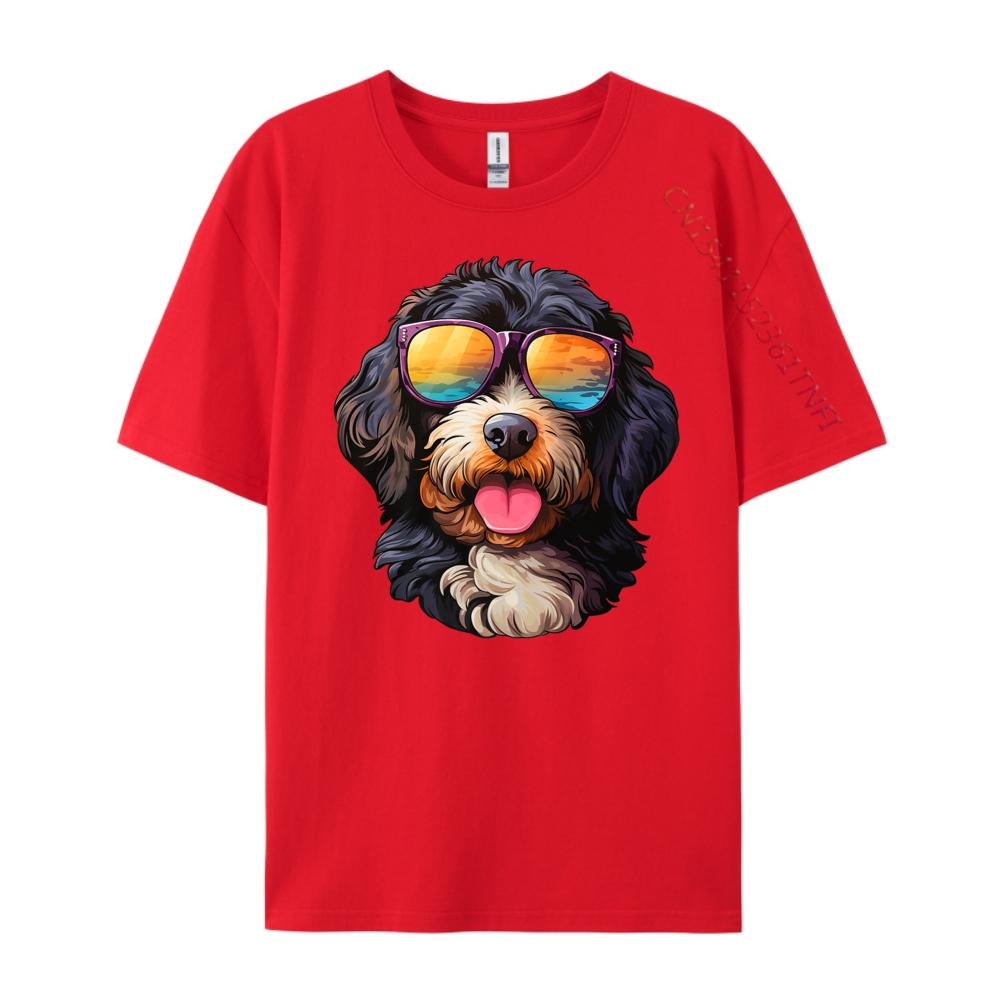 Cute Bernedoodle With Sunglasses Colorful Graphic Dog Funny Shirts Mens TShirts Letter S