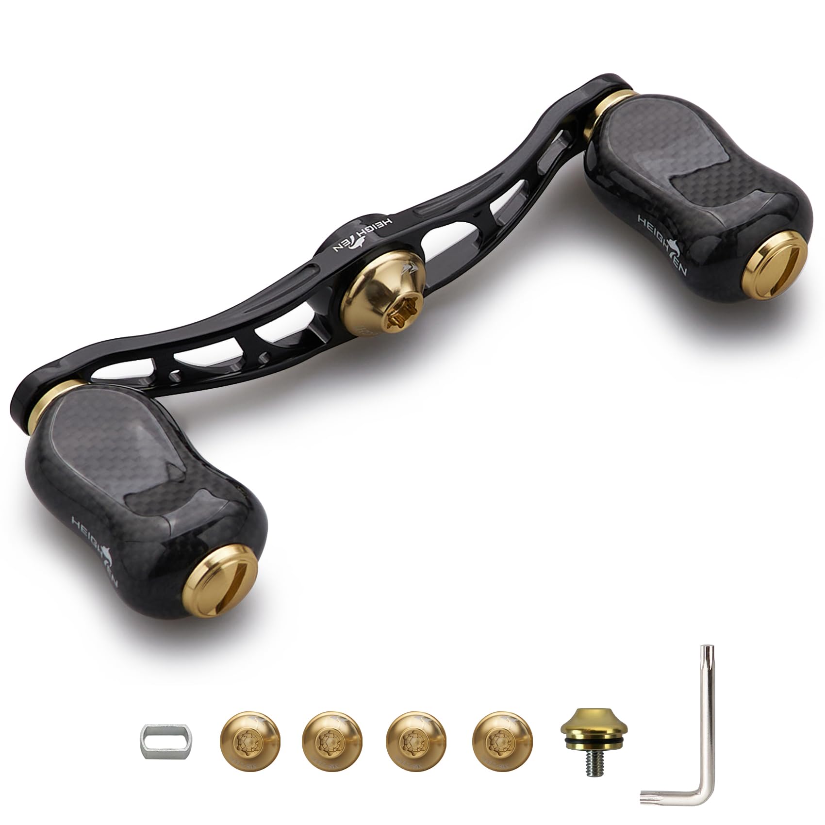 

HEIGHTEN 90mm Reel Handle with Carbon Knob for Abu Universal Baitcasting Reels Arch Gourd Series Handle 21mm Knob 20mm/21mm Shimano, Daiwa, (90mm - -