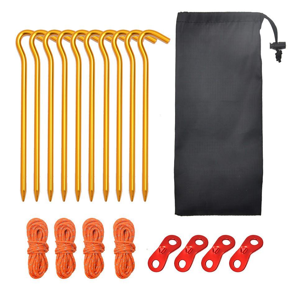 Aluminum Alloy Camping Tent Stakes with Hammer & Windproof Rope Set