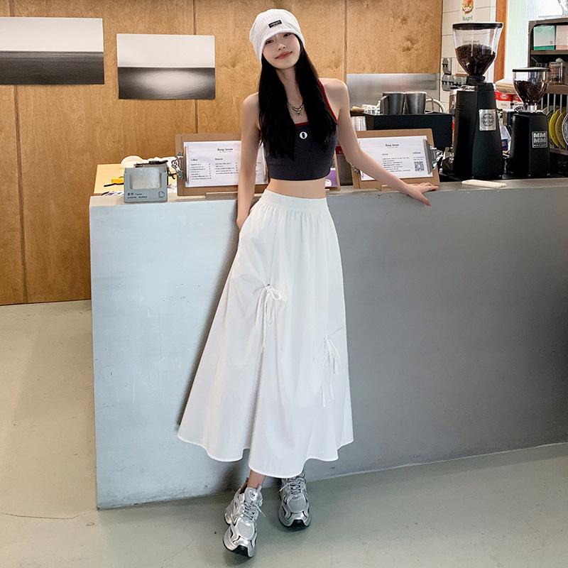 

Summer New Pleated Design Bow Straps Fashionable Personality Skirt Women S белый