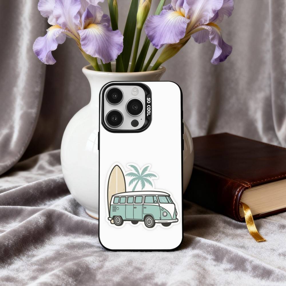 C-Combi Van Surf Art Phone Case For iPhone17,16,15,14,13,12,11 Plus,Pro Max Black Candy silver phone case