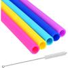 Reble Silicone Drinking Straws - Set of 5 - BPA Free - Free Cleaning Brush Included - 10" Long Extra Wide Fat Straws - Great Gift for Smoothies &