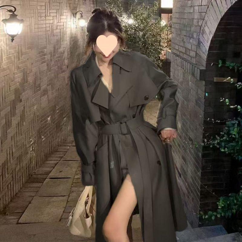 

Корейский тренч миди класса люкс – Приталенная британская повседневная куртка для женщин L for 110-125 jin темно-серого