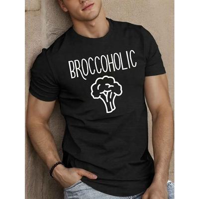 T-shirt a maniche corte da uomo taglia europea Broccoholic - Top casual estivo girocollo con stampa di broccoli e verdura, Lavabile in lavatrice, Vestibilità regolare