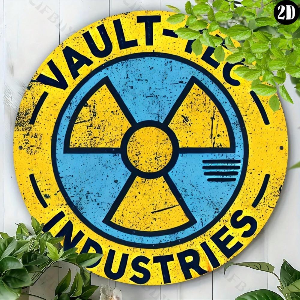 Segno Decorativo da Parete in Metallo Vault-Tec Resistente per Casa Ufficio Cucina Camera da Letto Giardino Placca Rotonda da 8 Pollici
