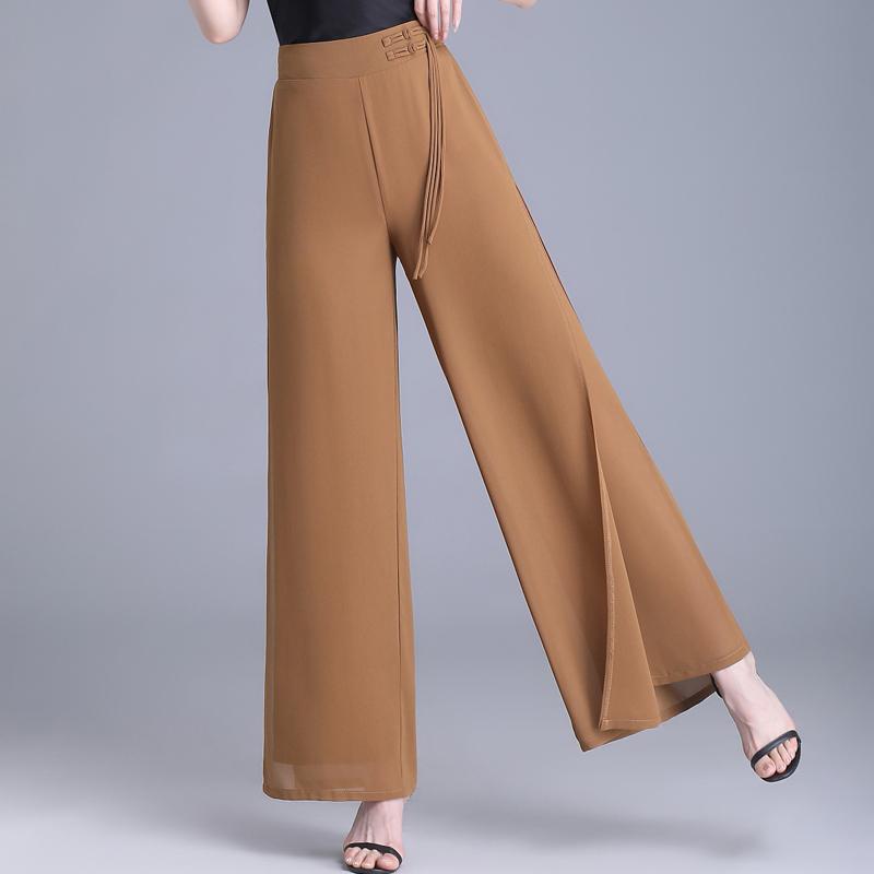 Elegant Summer Chiffon Wide Leg Pants Women Fashion Summer High Waist Pants Vintage Clothes