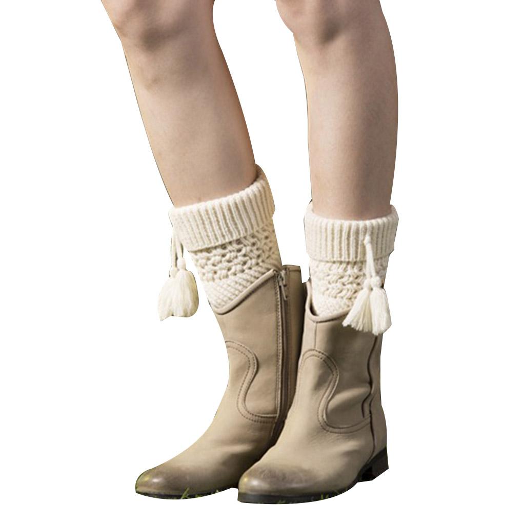 1 Pair Fashion Winter Tassel Womens Knitted Leg Warmers Sock Elastic Stretchy Soft Trim Boot Cover Cuffs Toppers