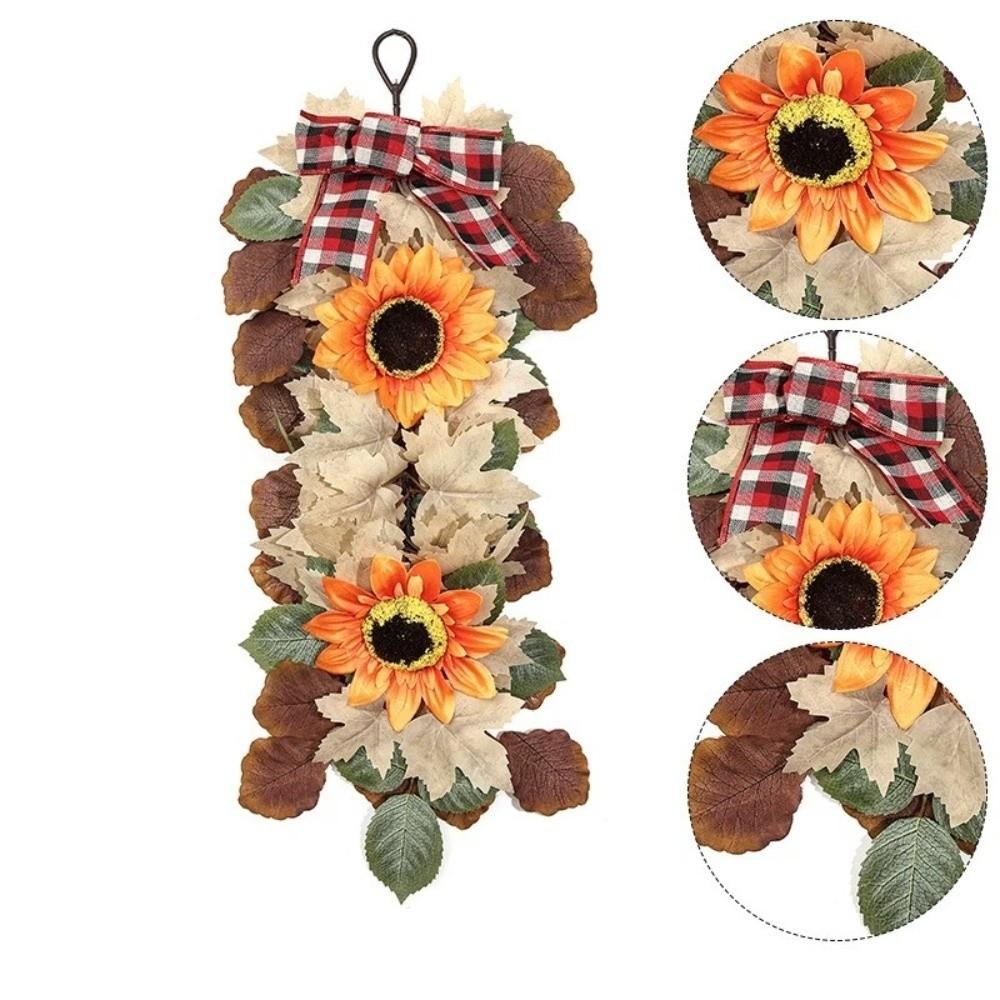 UV Resistant Autumn Sunflower Wall Hanging Rustic Front Door Artificial Floral Harvest Themed