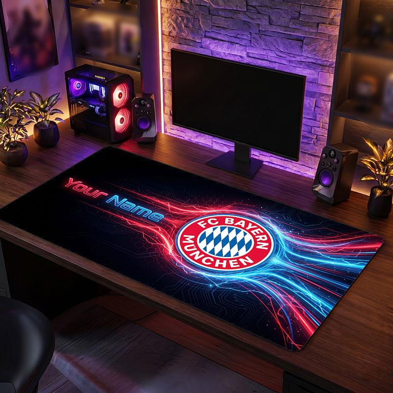 Tappetino per Mouse Grande Personalizzato Bayern Monaco, Stampa Testo Nome Personalizzato, Tappetino da Scrivania Antiscivolo con Logo Calcio, Regalo per Gamer