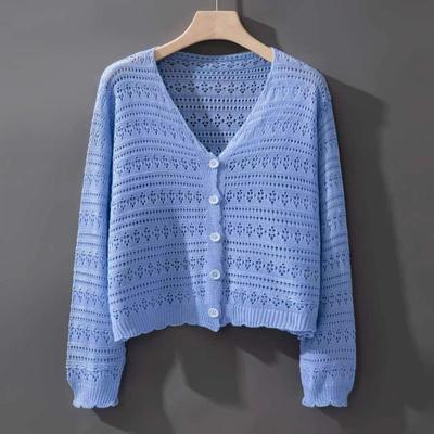 Summer Women's Thin Knit Sweater Long Sleeve Short Cut-out Sun Protection Shawl Breathable Knitted Jacket