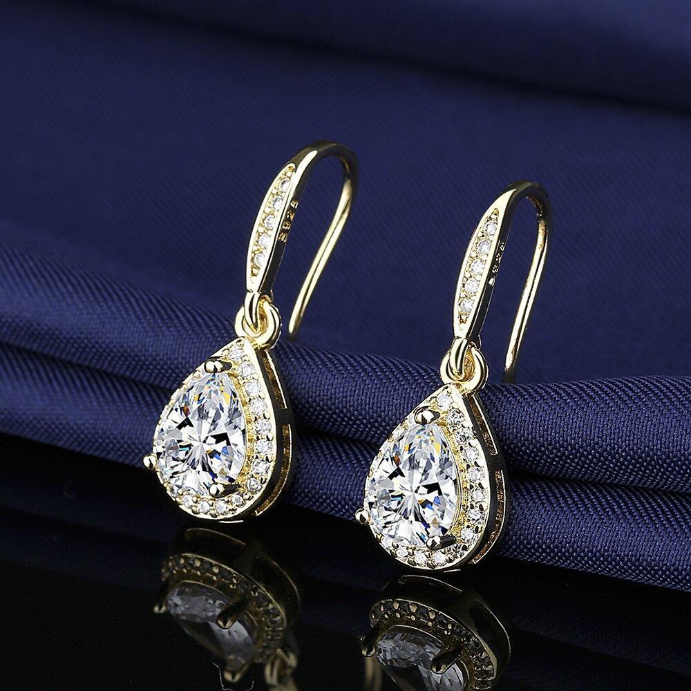 Feng Shui Drop High-end Female Zircon Light Luxury Style Fringed Dress with Pear Shape Earrings