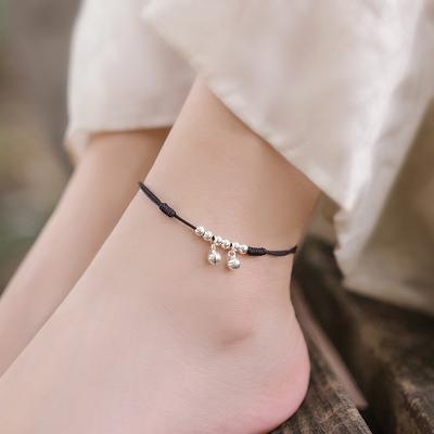Bell Anklet for Women, Red String with Bells That Make a Sound, Water Tone, Sexy and Simple, Silver, Ancient Style, Student Style, Handmade Weaving