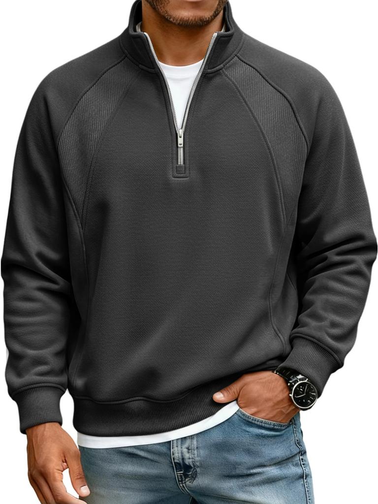 Men's Half Zip Sweatshirt Stand Collar Relaxed Fit Casual Pullover for Autumn Winter