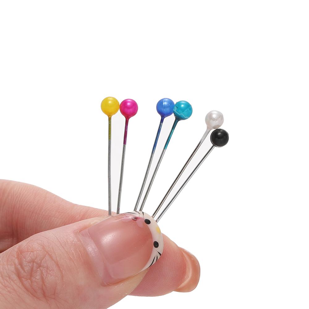 100Pcs/Box 37mm Colorful Round Pearl Head Needles Stitch Straight Push Sewing Pins For Dressmaking DIY Sewing Tools Positioning