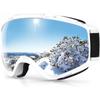 Findway Ski/Snowboard Goggles (OTG, Spherical Double Lens, VLT 10.2%, White Frame / Silver Lens)