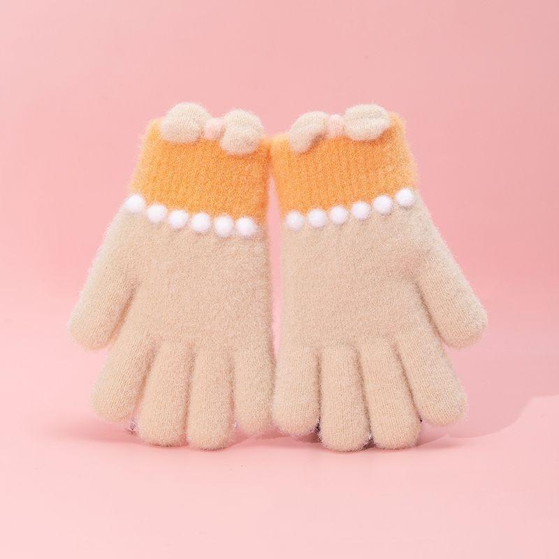 

Защищающие от холода осенне-зимние перчатки, утолщенные, с бантом, полнопалые, детские вязаные перчатки, ветрозащитные, термо, толстые снежные перчатки бежевый