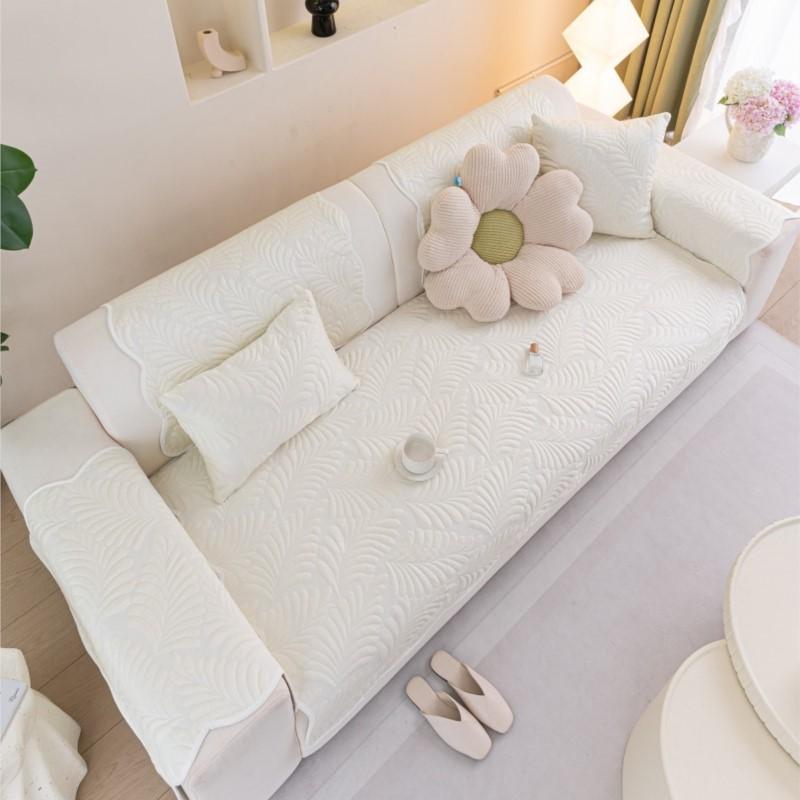 French Style Sofa Cushion Cover Non-Slip Summer Solid Color Cool Feeling Sofa Protector Soft Anti-Skid Living Room Sofa Mat
