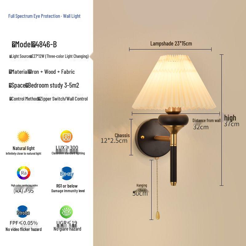 Nordic Retro Chinese-Style Wall Lamp: Solid Wood & Cream Bedside Light for Bedroom, Living Room & Aisle Decorations